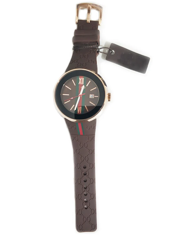 

2019 Men's watch striped large round dial fashion leisure syle men's quartz calendar silicone watchband