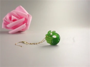 

Koraba New Genuine 18K Gold Inlaid with Natural Chinese Green Jade Phoenix Earrings