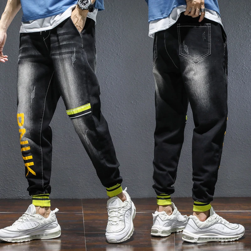 Pantalones cordones para hombre, jeans holgados con estampado de Letras a la moda, rectos, con cintura elástica, largos Harlan, primavera y otoño, nuevos|Pantalones vaqueros| -