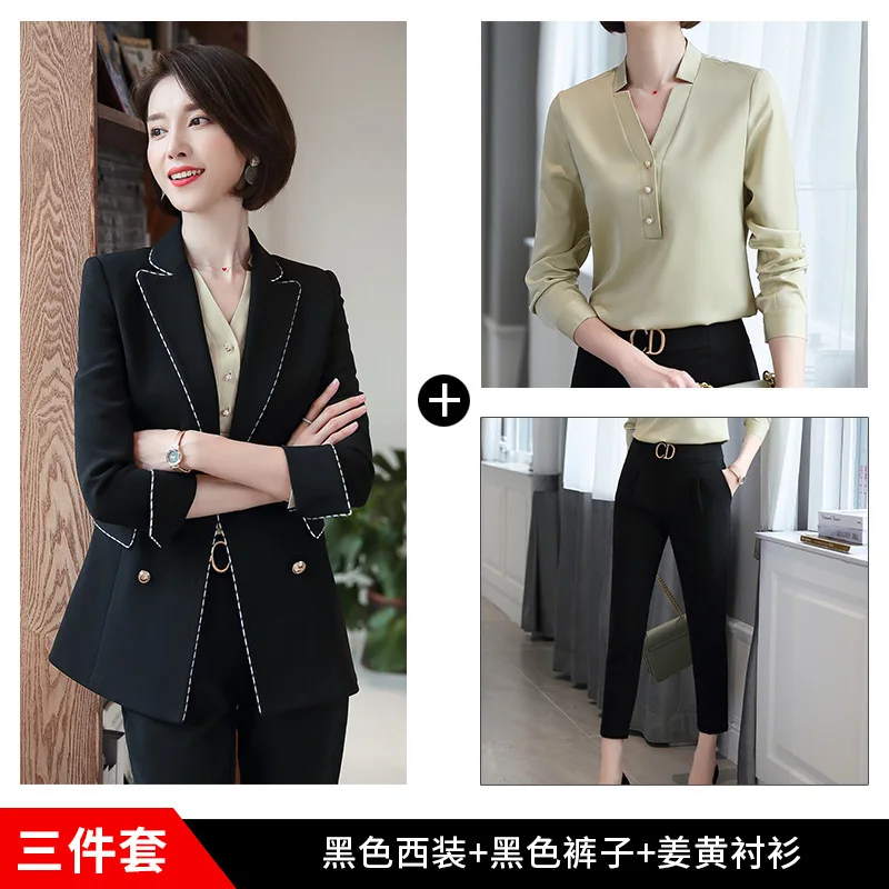 3 pieces black Женские Брючные костюмы, формальные новые модные корейские темпераментные весенние и осенние модные повседневные комплекты из двух предметов - Цвет: 3 pieces black