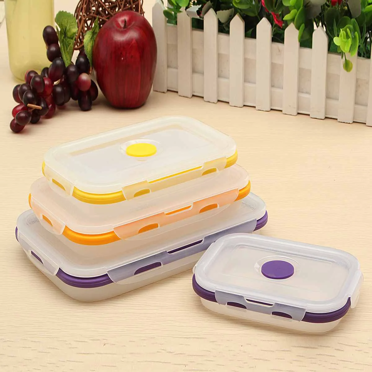 

Hot New 4Pcs Silicone Collapsible Lunch Box Food Storage Container Bento BPA Free Microwavable Portable Picnic Camping Outdoor L