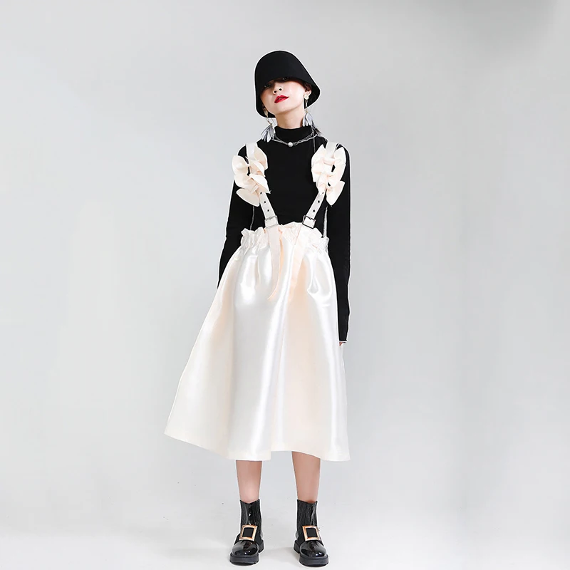 [EAM] Women Black Bow Split Joint Buckle Temperament Dress New Sleeveless Loose Fit Fashion Tide Spring Autumn 2020 1Z663
