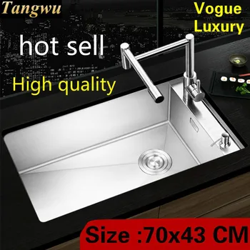 Cheap Free Shipping Apartment Luxury Big Kitchen Manual Sink Single Trough High Capacity 304 Stainless Steel 700x430 MM