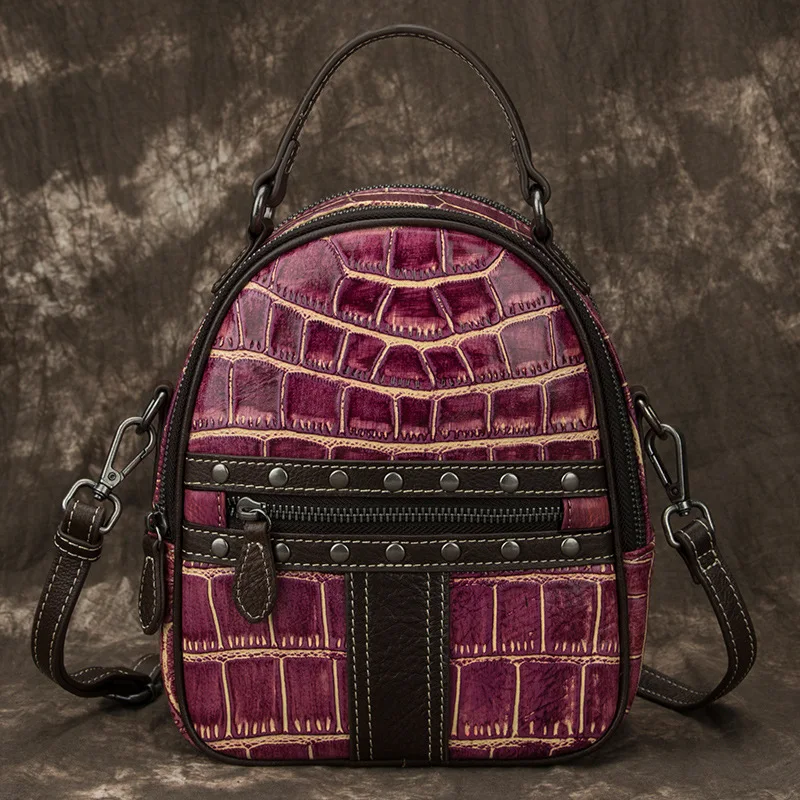 

Original 2019 Vintage Cow Leather Embossing Brown Backpacks Bag Women Girls Boys Cowhide Genuine Leather Schoolbag Satchels