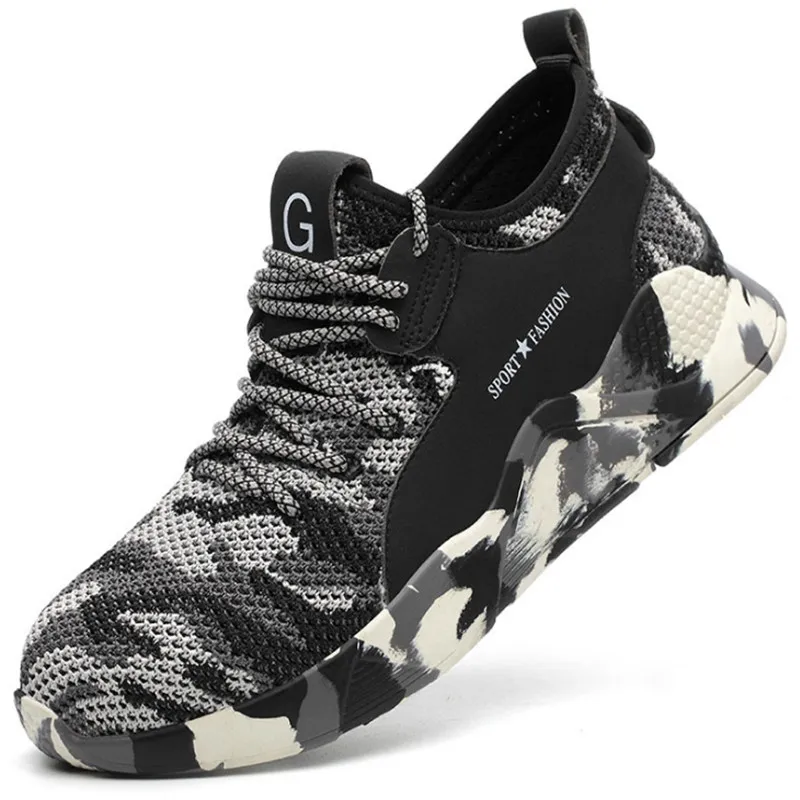 Camouflage shoes Мужская защитная Рабочая обувь со стальным носком; короткие ботинки для мужчин; устойчивая к прокалыванию защитная обувь; - Цвет: Camouflage shoes