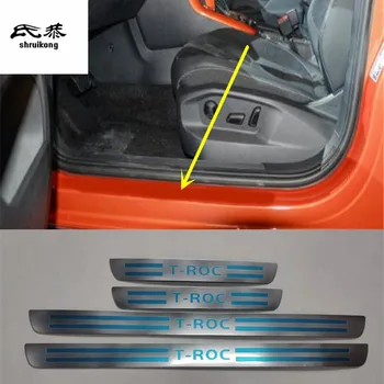 

Free shipping 4pcs/lot ultra-thin Stainless Steel Door Sill Scuff Plate for 2017-2019 Volkswagen VW T-ROC car accessories