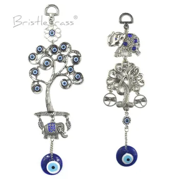 

BRISTLEGRASS Turkish Blue Evil Eye Tree Elephant Wall Hanging Pendant Pendulum Amulet Lucky Charm Blessing Protection Gift Decor