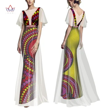 

African Women Dress Bazin Riche African Clothing Yarn Wedding Dress Sexy Bridesmaid Party Dress Africa Print Long Dress WY6701