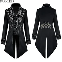 Mens Steampunk Black Velvet Tailcoat Jacket Gothic Victorian Medieval Cosplay Costume Pirate Renaissance Tuxedo Coats 3XL 1