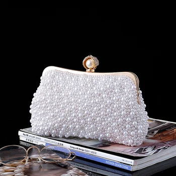 

Women's Beading / Pearl / Imitation Pearl Satin Evening Bag Solid Colored White-Beige-black