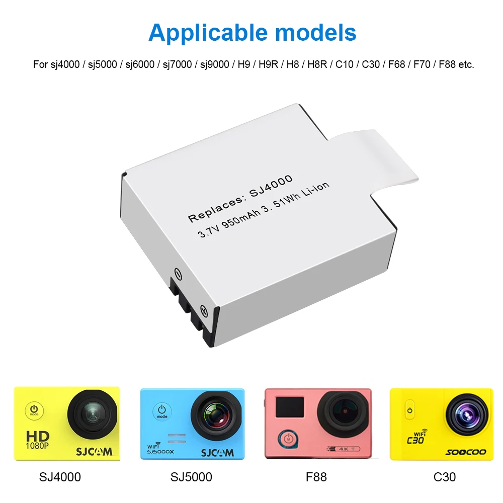 

3.7V SJ4000 Battery Rechargeable bateria for EKEN H9 H9R H3 H3R H8PRO H8R SJ4000 SJCAM SJ5000 M10 SJ5000X Action Camera Battery