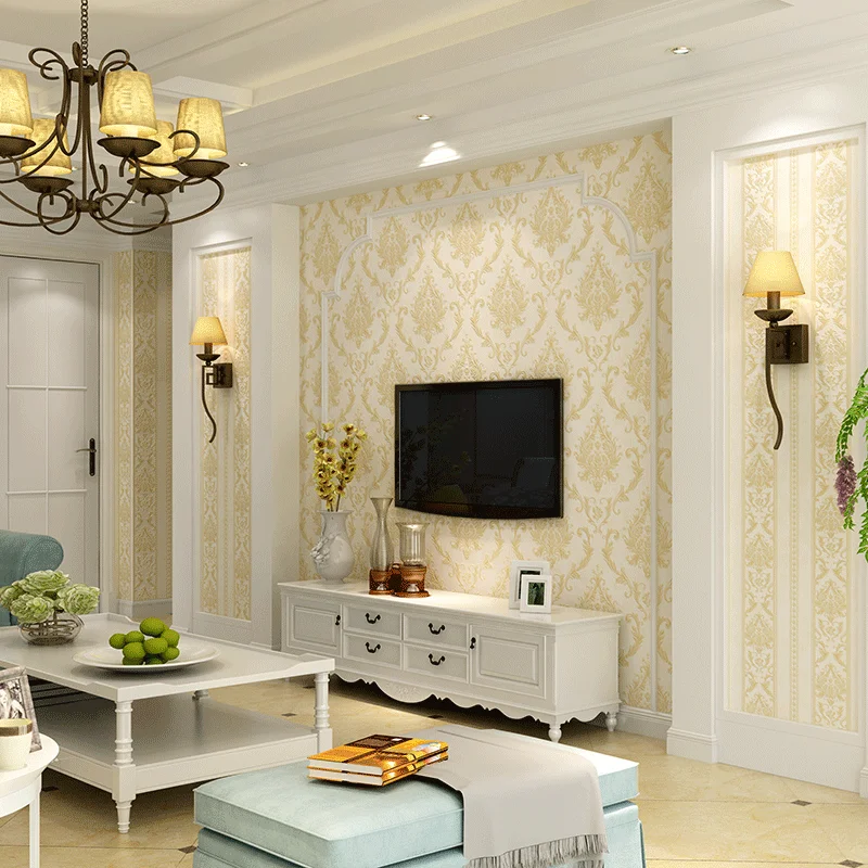 High quality vertical strip European thick bedroom non-woven wallpaper high-end living room luxury TV background wall paper