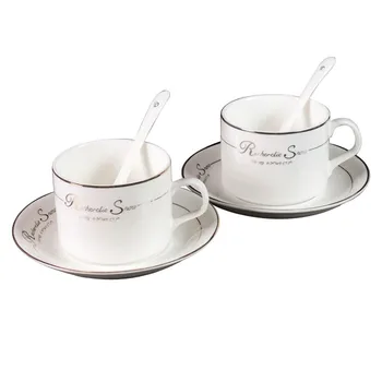 

White Ceramic Coffee Simple Cup And Saucer Sets Traditional Chinese Tea Cups Taza Cafe Portatil Household Porcelain OO50BD