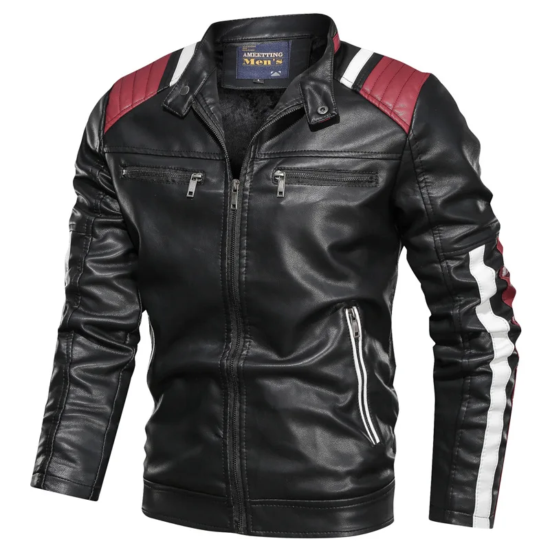 Зимние весенние новые повседневные кожаные куртки, пальто, Мужская одежда, дизайнерская мотоциклетная байкерская куртка на молнии с карманом из искусственной кожи, мужская куртка - Цвет: Black
