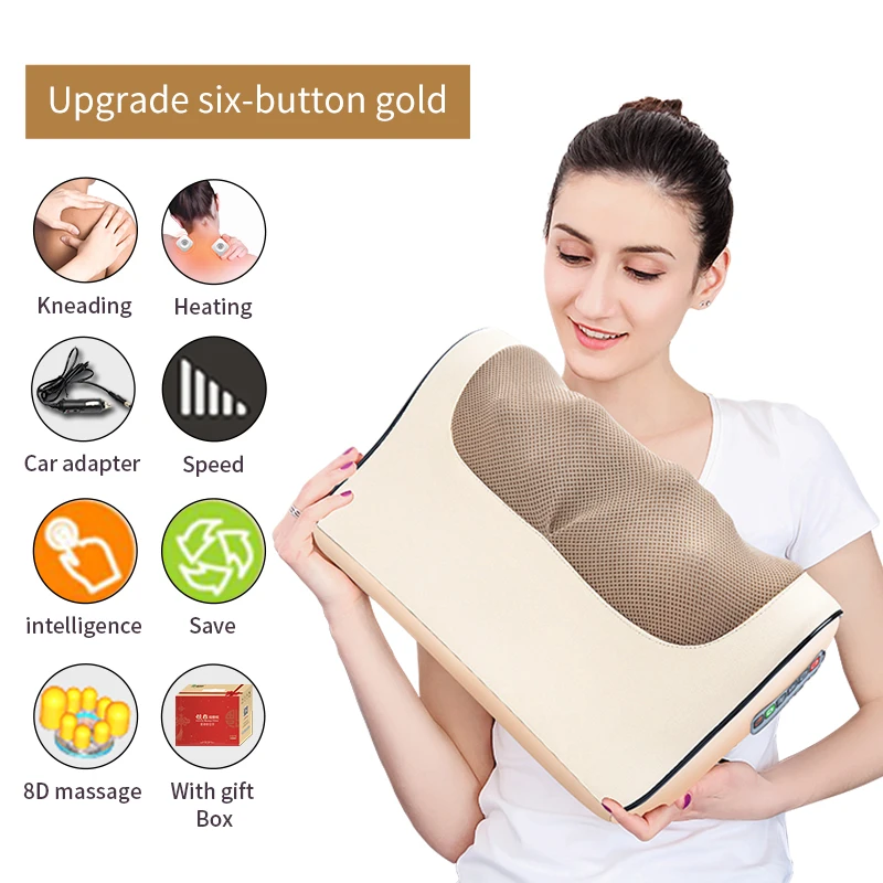 six-button gold Инфракрасная массажная подушка с подогревом массажер для талии шейного шиацу массажная подушка для спины массажер для разминания пальцев - Цвет: six-button gold