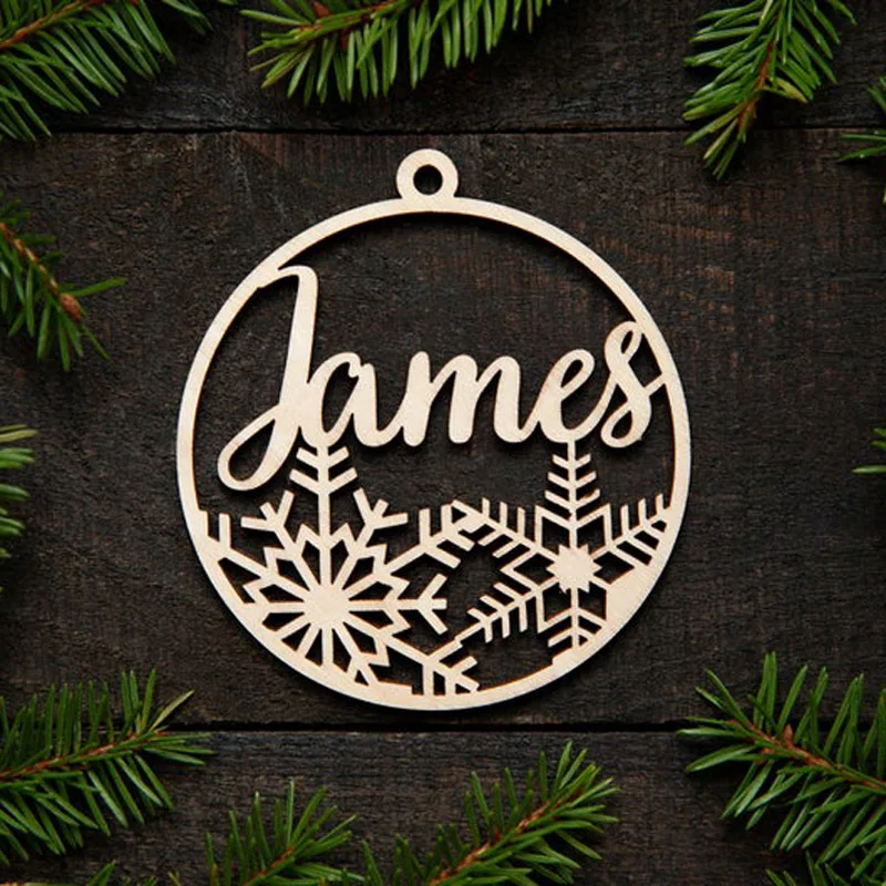 Personalized name Ornaments, Custom Name Snowflake Ornament, Wood Christmas Decoration, Name Snowflake