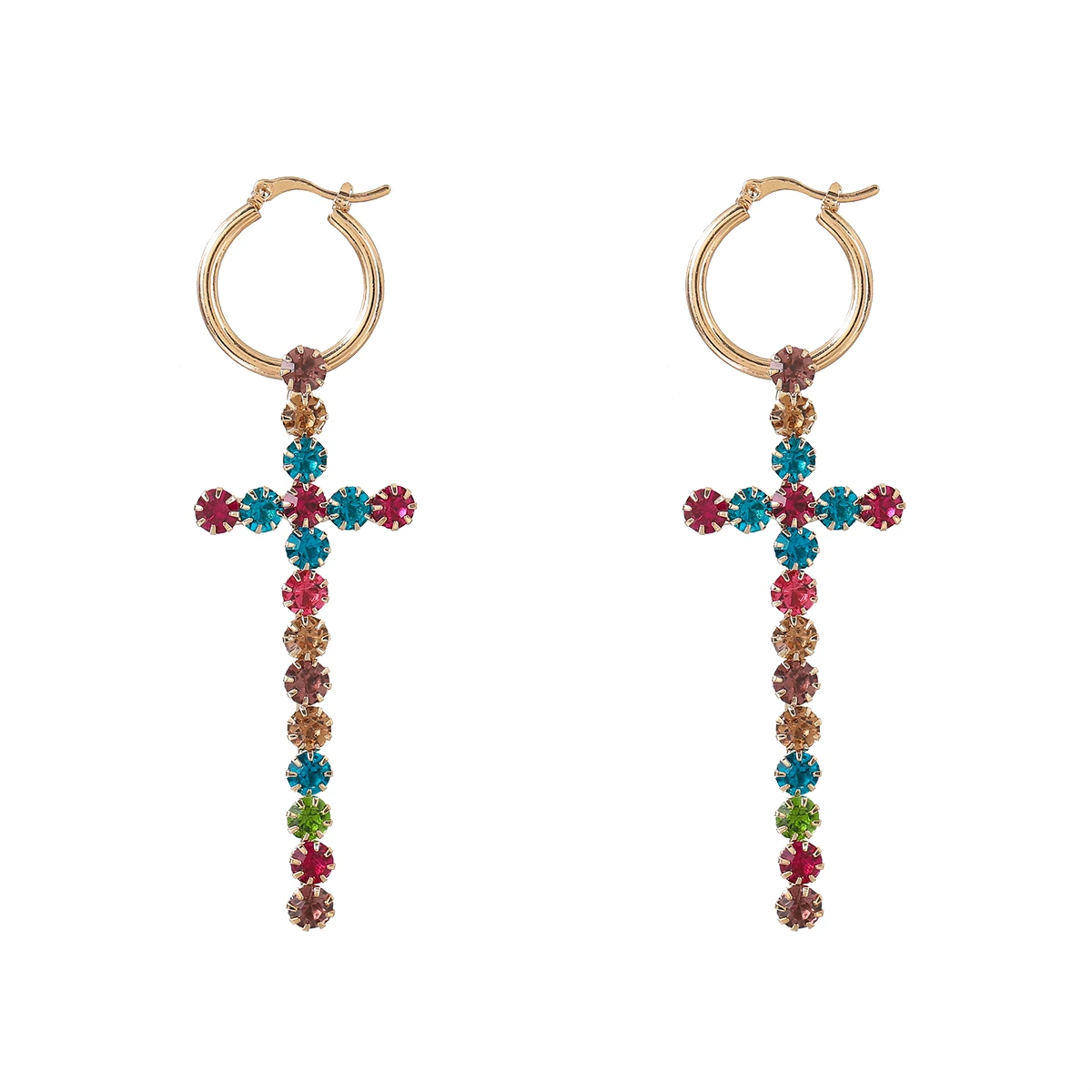 2021 Simple Metal Rhinestone Cross Earrings Family Party Popular Dangle Earrings Women's Retro Statement Earrings