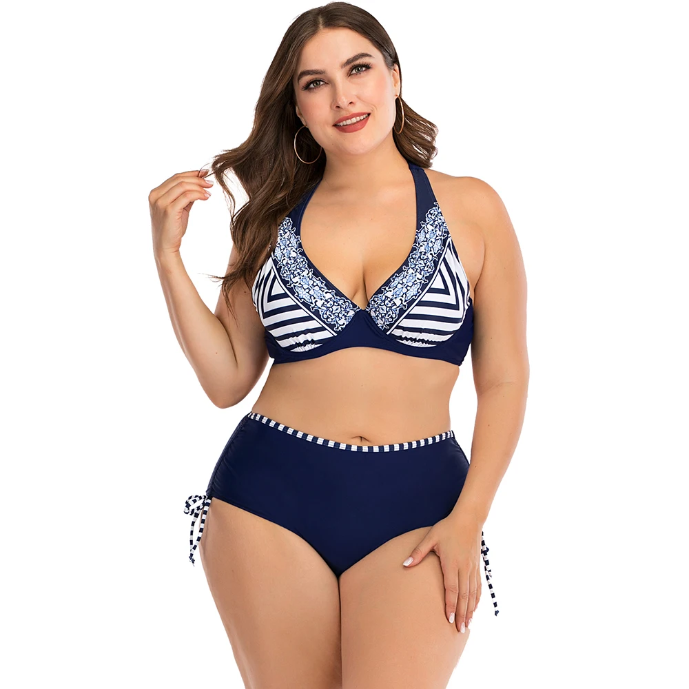 

Sexy Strap Halter Bikinis 2020 Large Size Two Piece Swimsuit Women Swimwear Plus Size Bikini Set Summer Beachwear Bathing Suit