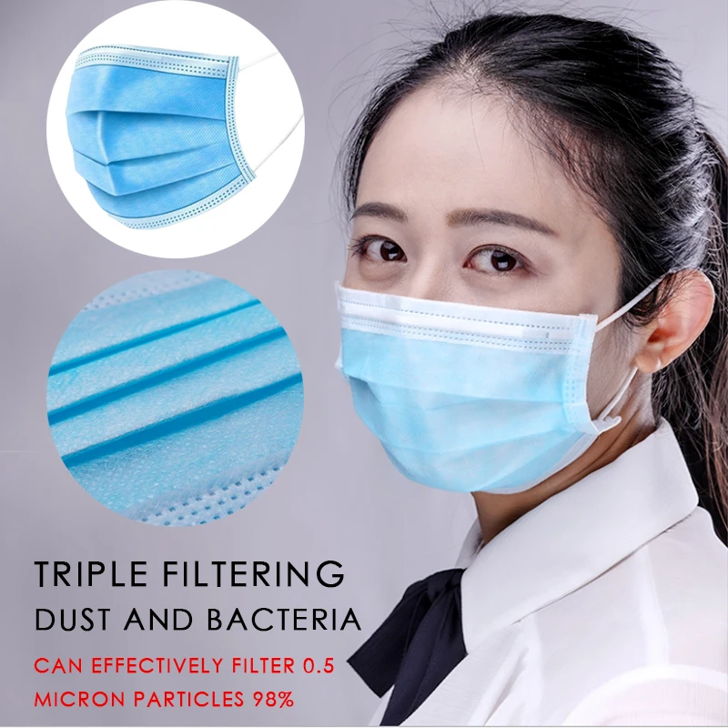 

100 pcs Anti-Pollution3Laye Mask dust protection Masks Disposable Face Masks Elastic Ear Loop Disposable Dust Filter Safety Mask