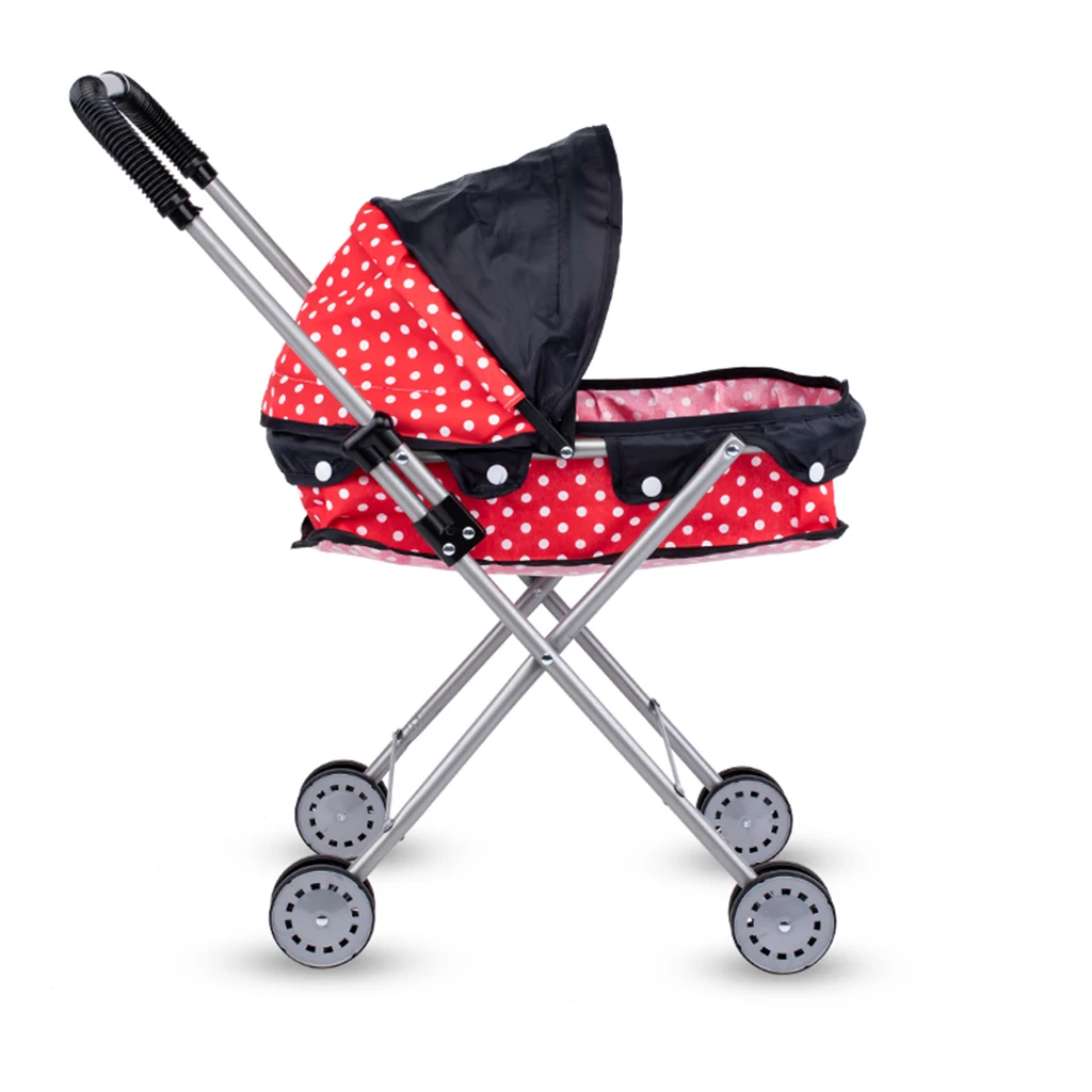 Portable Dotted Push Stroller With 4 Swivel Wheels For Mellchan Doll Toy Outdoor