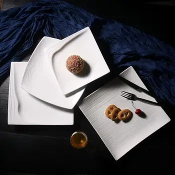 

10 inch pure white ceramic plate tableware flat plate square plate western dish plate steak plate pastry plate