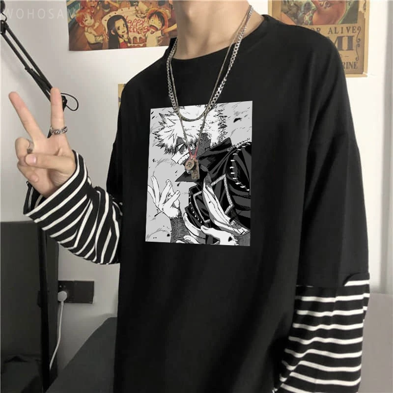 Японское аниме Моя геройская Академия Harajuku Katsuki Bakugo Футболка &quotМанга&quot летние