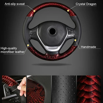 

DIY Dragon Texture Car Steer Wheel Cover Nonslip Microfiber Leather Hand Braid Cover Vehicle Accessories With Needle Thread
