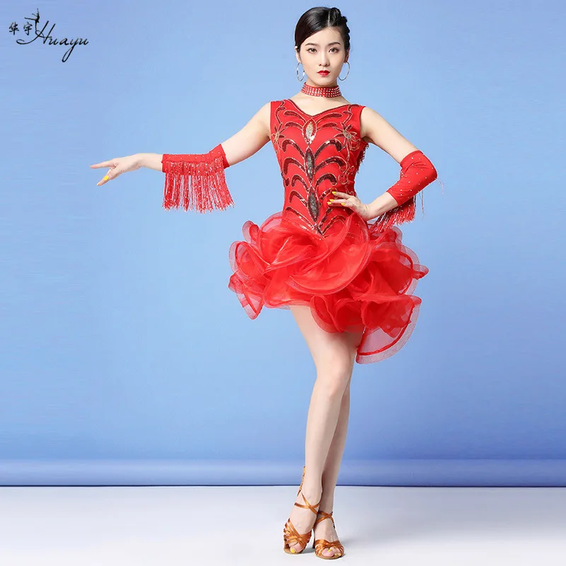 

Latin Dance Sequin V-Neck Dress Performance Costume Sexy Stage Performance Costume 3pcs