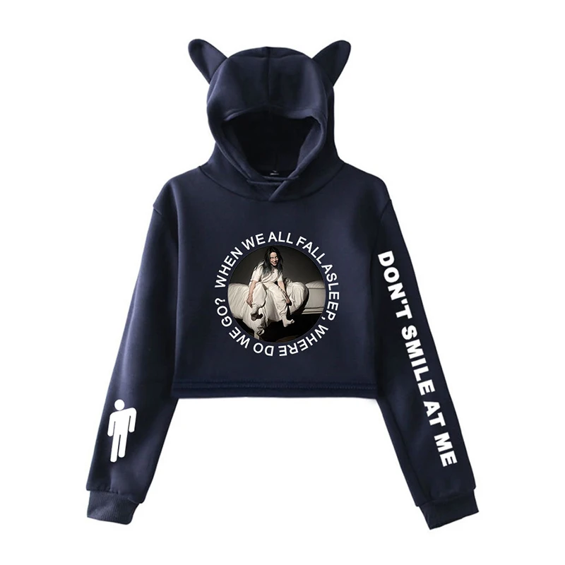Billie Eilish модная Толстовка С Капюшоном Повседневный пуловер с капюшоном для мужчин и женщин спортивный Топ с длинным рукавом в стиле хип-хоп - Цвет: Тёмно-синий