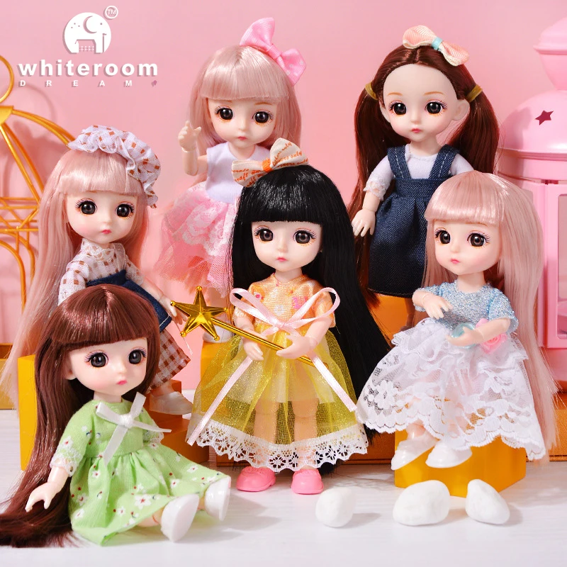 16cm Mini Doll Toys for Girl Children 1/12 BJD Blue Eyes Snow Princess Clothes DIY Dress Up Dolls for Girls Gift