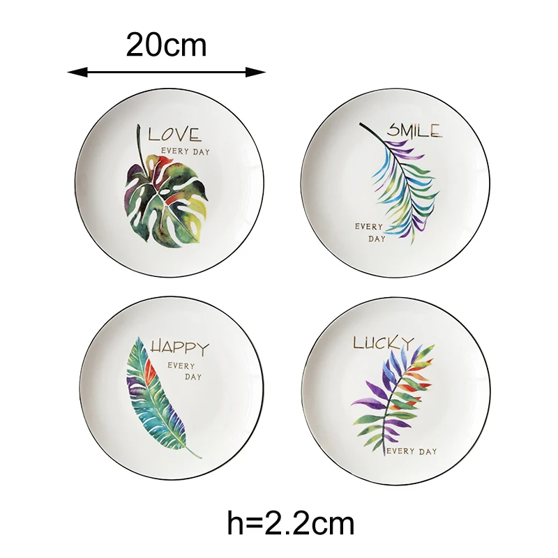 4pcs set Нордические 4 шт. зеленые растения керамическая обеденная тарелка фарфор десерт торт блюдо в стиле вестерн еда говядины тарелки для стейков набор столовой посуды для кухни - Цвет: 4pcs set