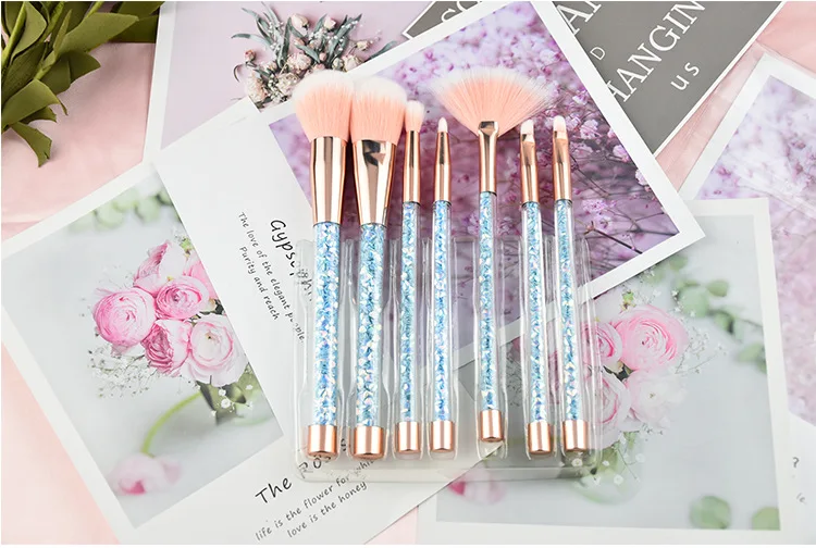 

Makeup Brushes Set 7pcs/lot Eye Make Up BrushBlending Eyeliner Eyelash Eyebrow Cosmetic Kit ToolsPink Transparent crystal handle