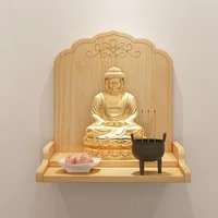 Wooden Wall Shelf Shrine Buddha Rack Pine Buddhist Altar Sculpture Collection Display Wood Carving Crafts Home Decor Accessories 2