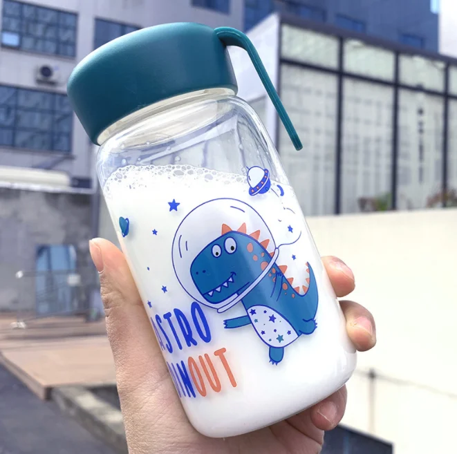 Креативная Питьевая чашка с Портативный kawaii бутылка воды милые дети(без содержания биосфенола) стеклянная чашка с соломой - Цвет: Зеленый