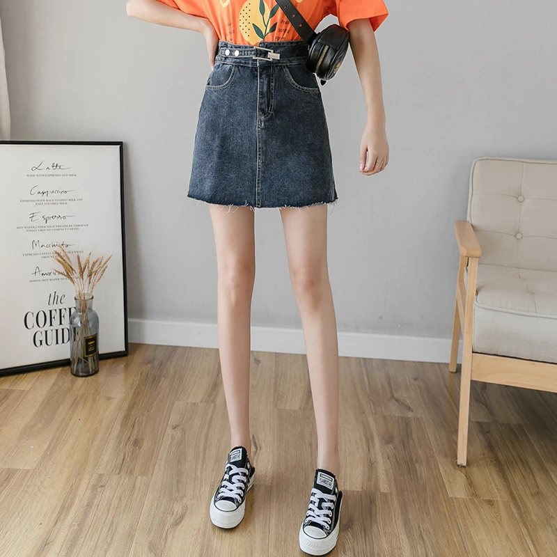 

High Waist A-line Denim Short Skirt Female Summer 2020 Korean Version of The New Simple Asymmetrical Wild Student Skirt