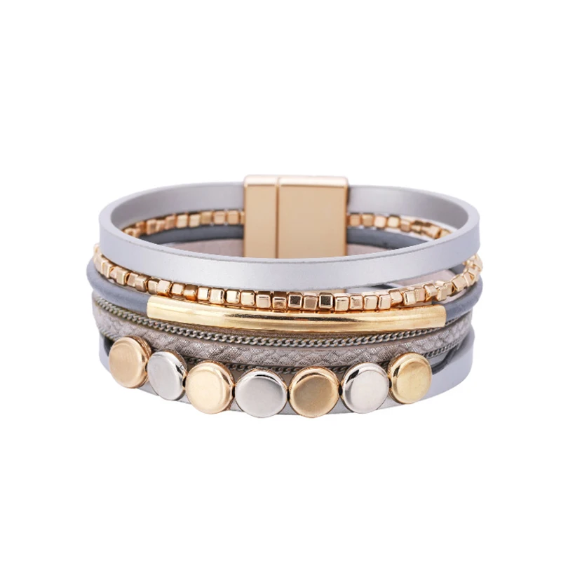 Amorcome Fashion Metal Beads Charm Woman Men Bracelet Magnetic Clasp Braided Mutilayer Wrapped Bangles Jewelry Gift|Wrap Bracelets| - AliExpress