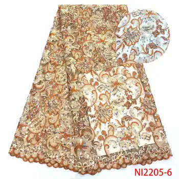 

High End African Lace French Tulle Lace Fabric High Quality African Material Trims Sewing Lace Fabric With Sequins Lace NI2205-6