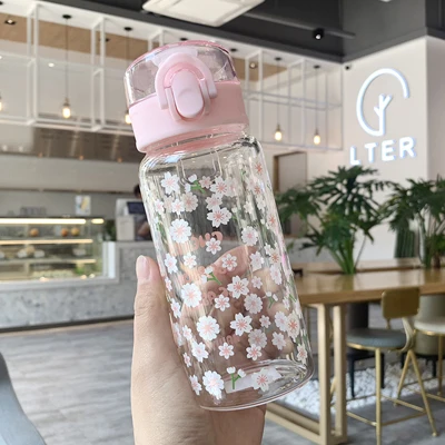Howtelee sakura пресс крышки очки бутылка для воды цветы чашки Кофе Молоко класс стеклянные чашки девушка бутылки - Цвет: S4