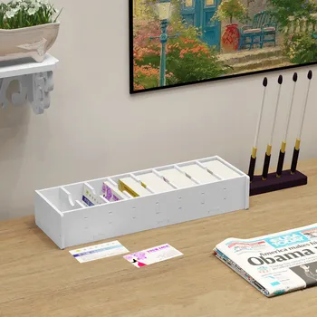 

8 Grooves White Business Name Card Holder Display Stand Rack Pvc Wood Plastic Desktop Business Card Box Organizer Holder