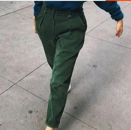So In! Retro Color Corduroy Harem Pants High Waist Women Trousers Capris Autumn Winter Vintage Petite Pantalon Femme - Цвет: Зеленый