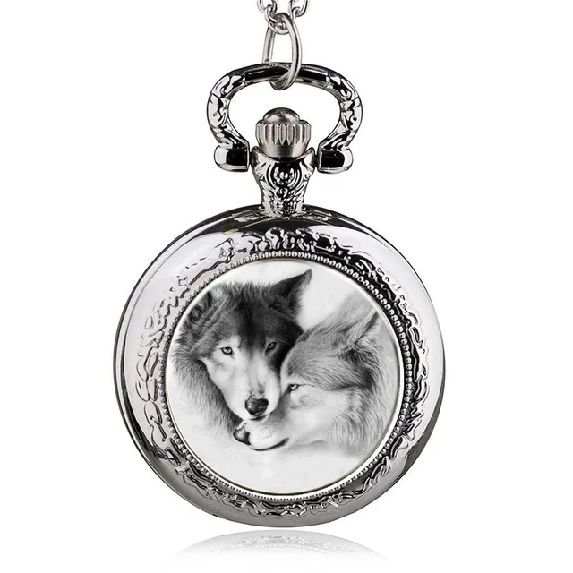 

Vintage Wolf Pattern Quartz Pocket Watch Unisex Silver Pendant Necklace Christmas Gift For Men Women