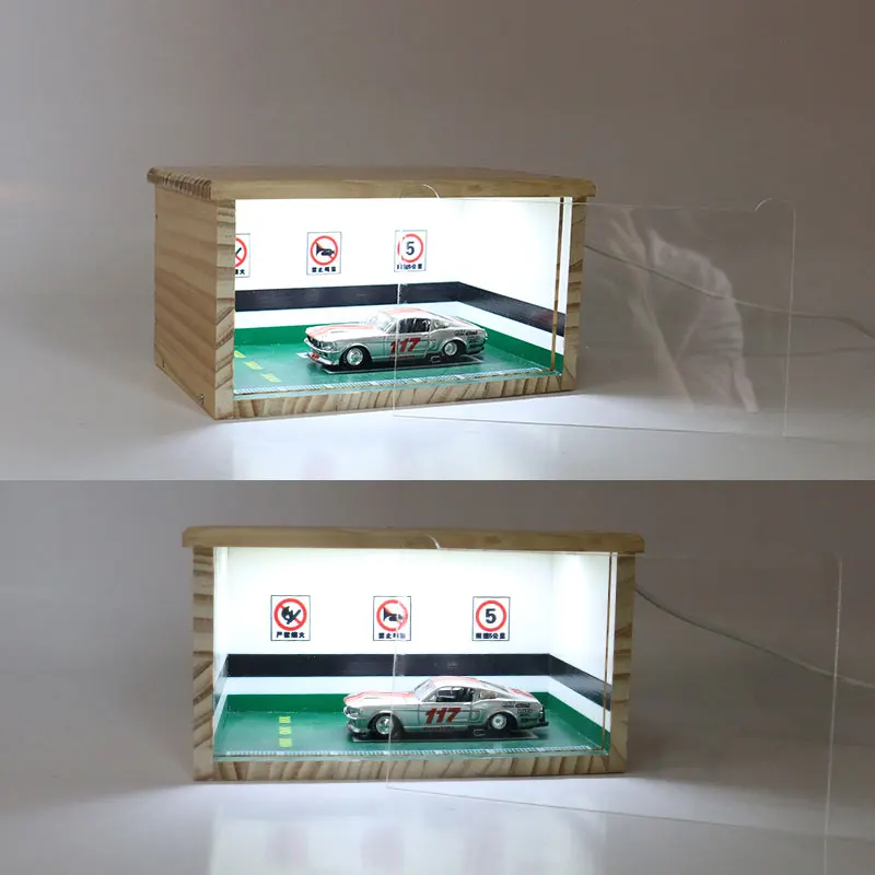 1: 64 масштаб Diorama сплав модель автомобиля деревянный гараж парковка сцена с светодиодный светильник коробка для хранения простая тема дисплей игрушка-шкафчик