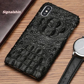 

Signalshin Luxury 3D Genuine Leather Shockproof Phone Case For iPhone XR XS X 11 Pro MAX 7 8Plus Original crocodile print Cover
