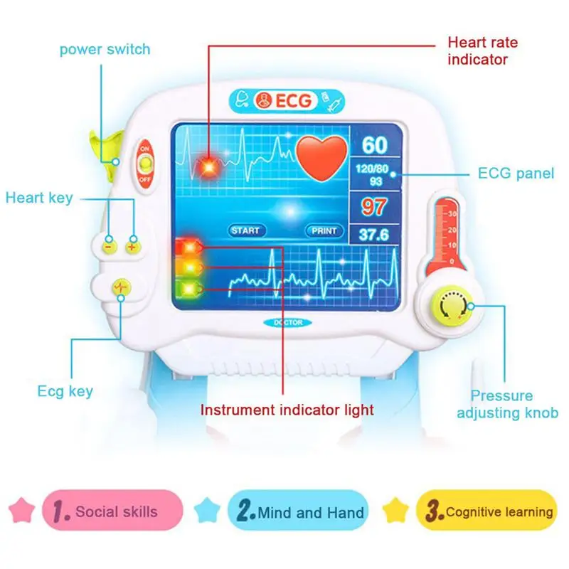 1pc Childrens Toy Set Educational Electric Electrocardiogram Simulation Medical Set Pretend Play Doctor Toy(Pink