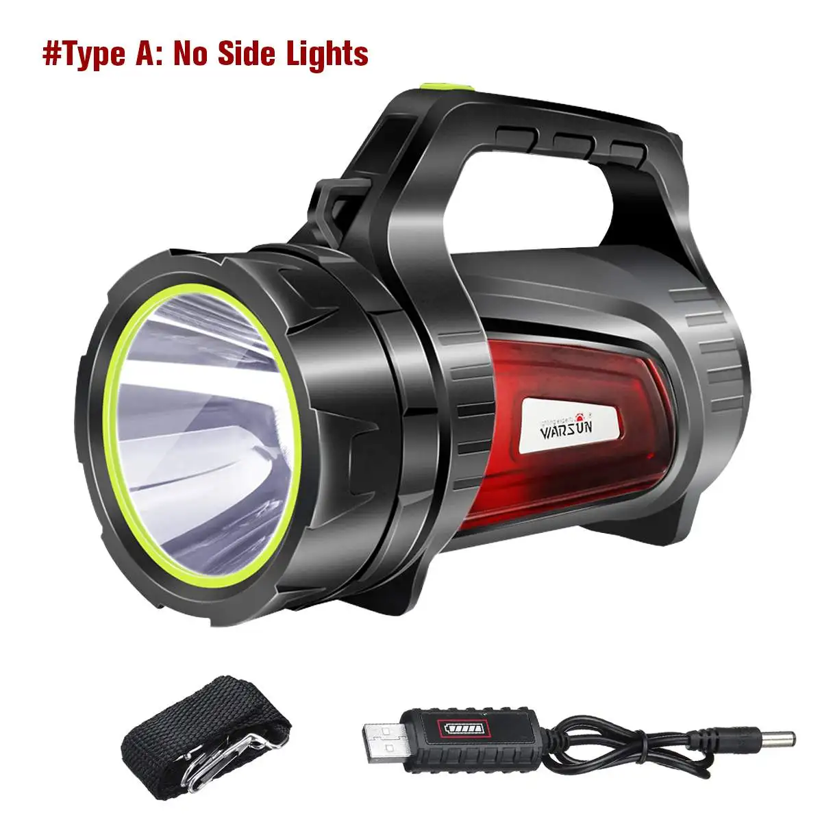 100W Super Bright USB LED Flashlight Searching Torches 2 Side Night Light Lamp Hand Camping Lantern 9800mAh Rechargeable Battery - Испускаемый цвет: No Side Lights