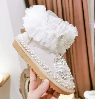 

Thick ankle boots Lolita lace bow cute fur one snow boots sand white cotton boots winter new