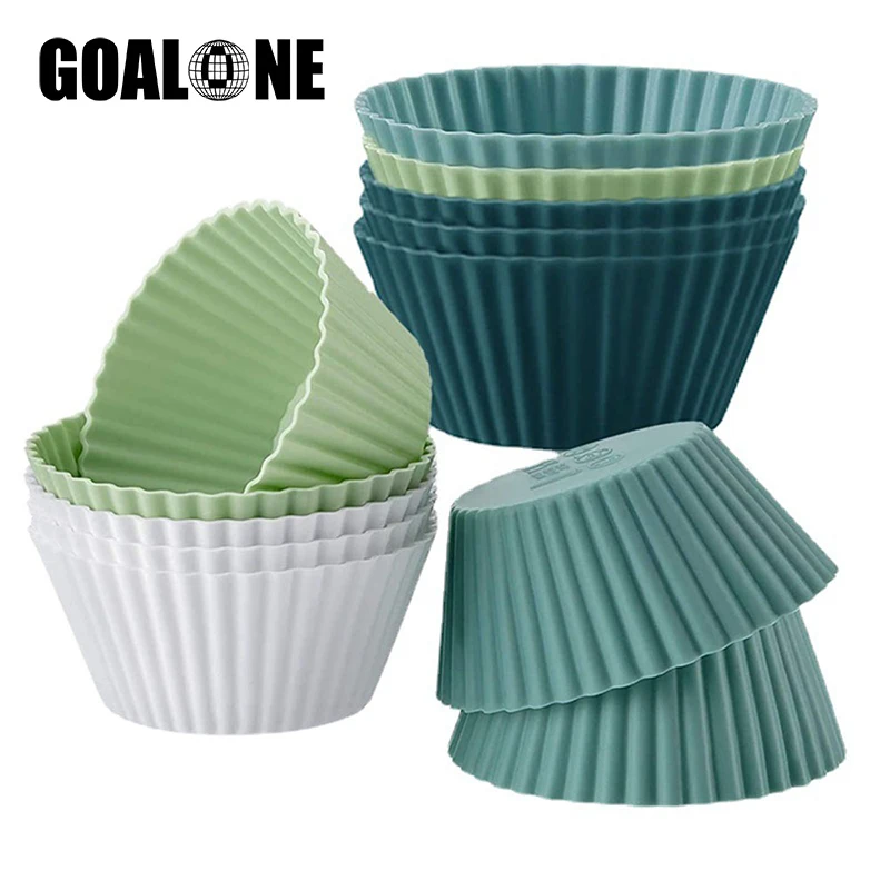 12PCS Silicone Muffin Cupcake Mould Case Reusable Baking Cup Liner Baking Molds 