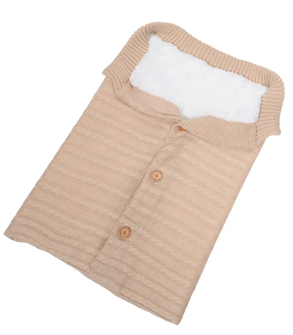 Зимние теплые спальные мешки для новорожденных, вязаные пеленки с пуговицами для завёртывания для пеленания, коляска, обертывание, одеяло для сна, сумки - Цвет: Beige
