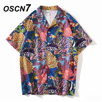 

OSCN7 Casual Streetwear Beach Printed Short Sleeve Shirt Men 2020 Hawaii Oversize Fashion Harujuku Women Shirts 451