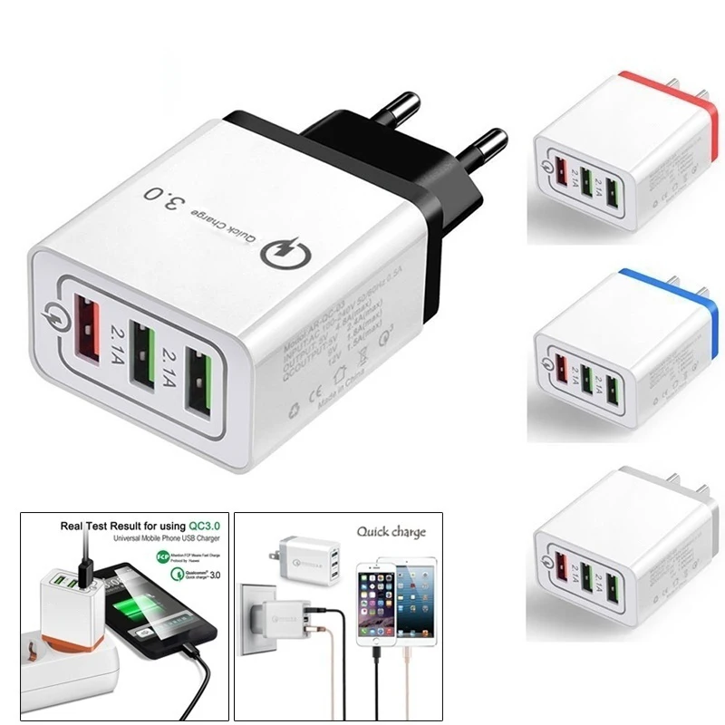 3 порта USB быстрая зарядка 3,0 зарядное устройство Быстрая зарядка QC3.0 адаптер для мобильного телефона настенное зарядное устройство для iPhone X XS MAX XR 6 7 8 Plus 5S